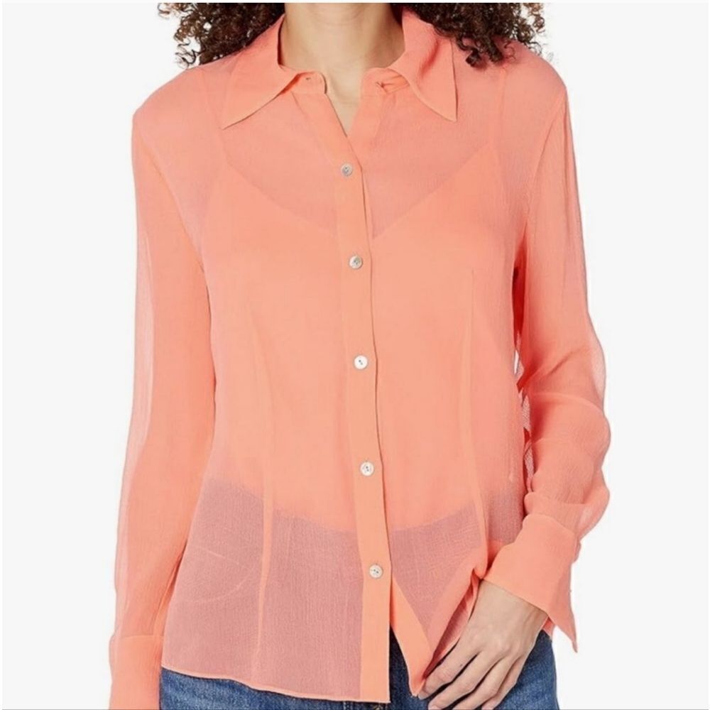 NWT Vince Sheer Crinkled Silk Shirt Style # V936112851 Meduim